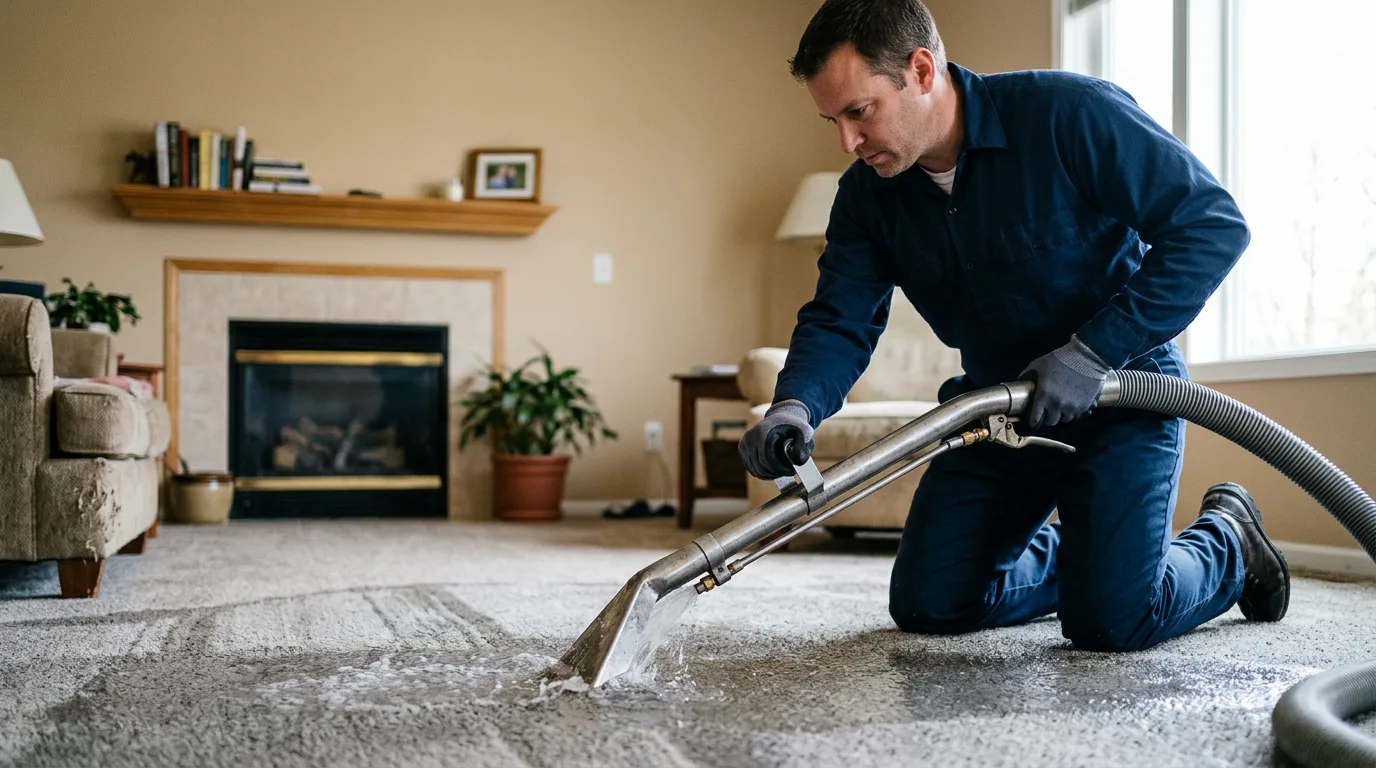 Water damage restoration technician working near Fairmount, GA